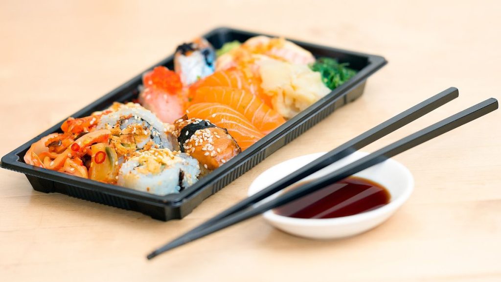 Soy sauce with sushi.