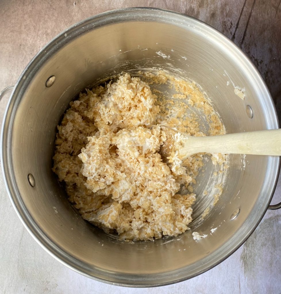 rice krispie ingredients in a pot