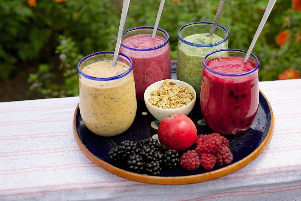 plate of colorful smoothies