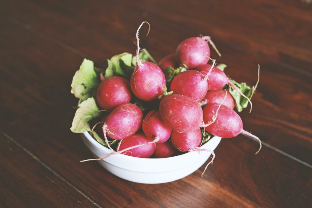 bowl of red radishes