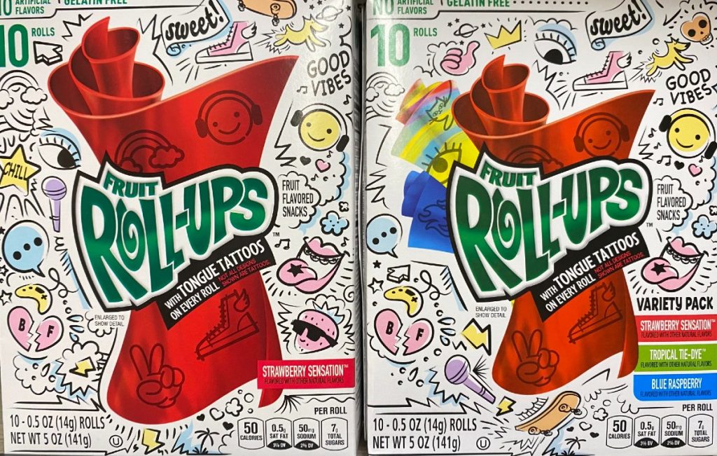 two boxes of fruit roll-ups.