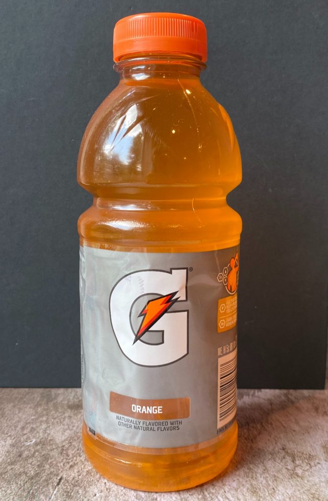 bottle of orange gatorade.