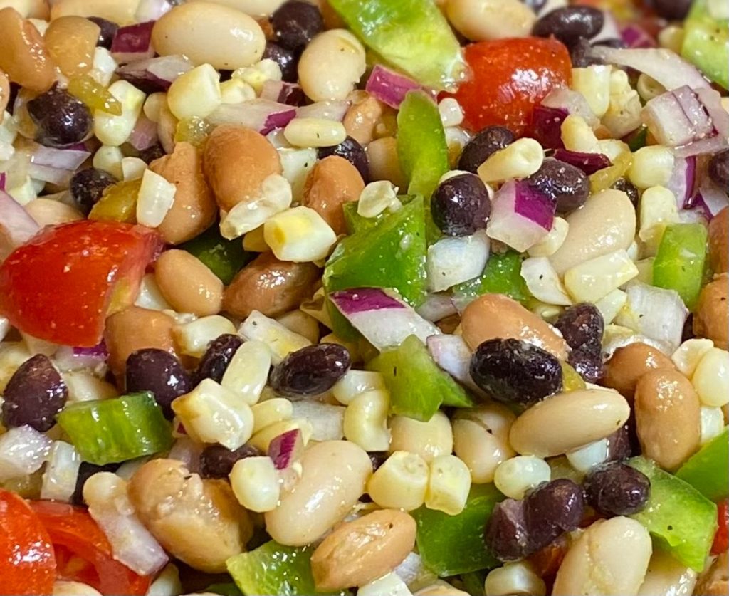 close up of bean salad.