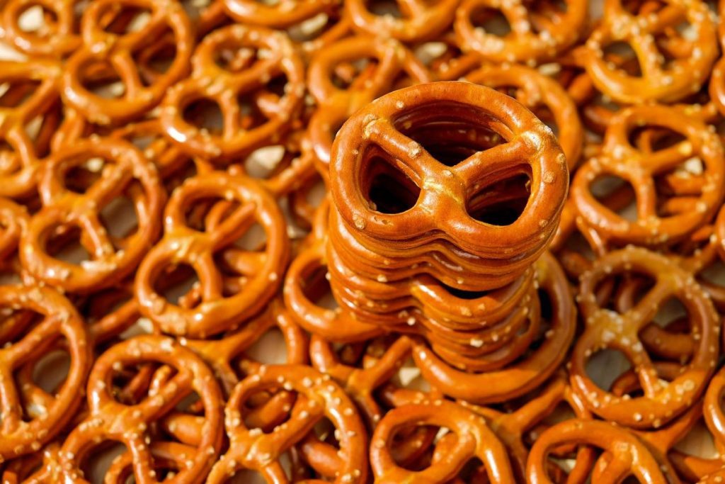 snack pretzels stacked.