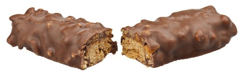 Reese's Nutrageous Candy Bar cut in half.