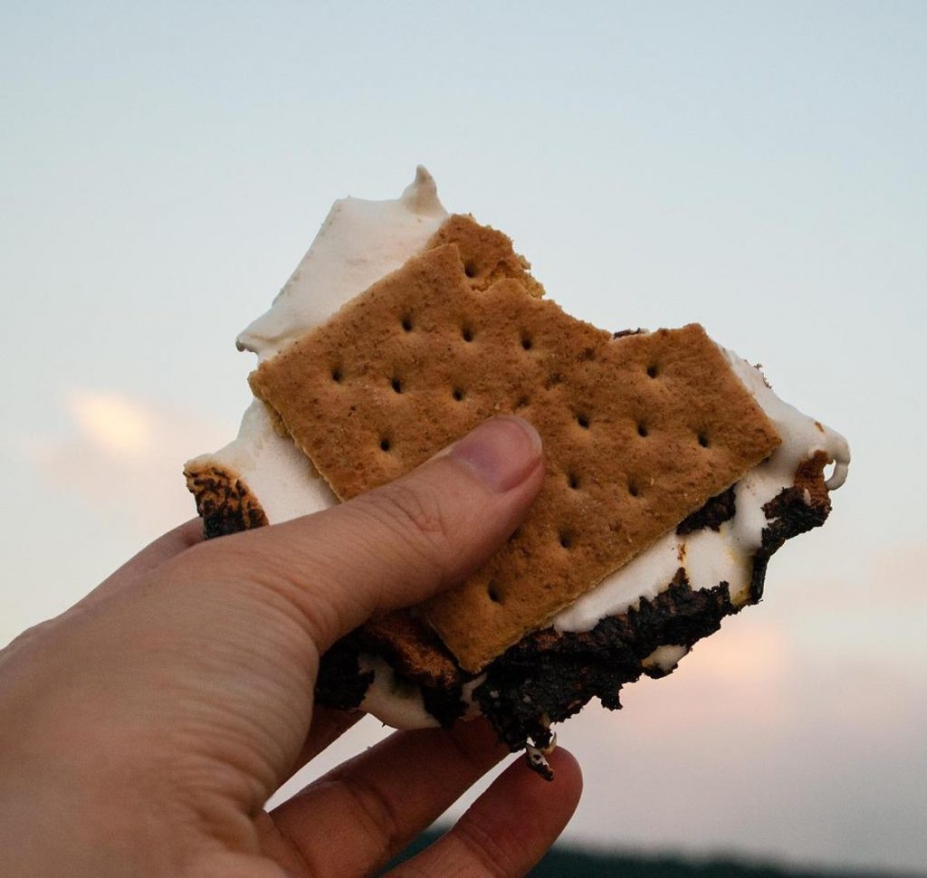hand holding s'mores.