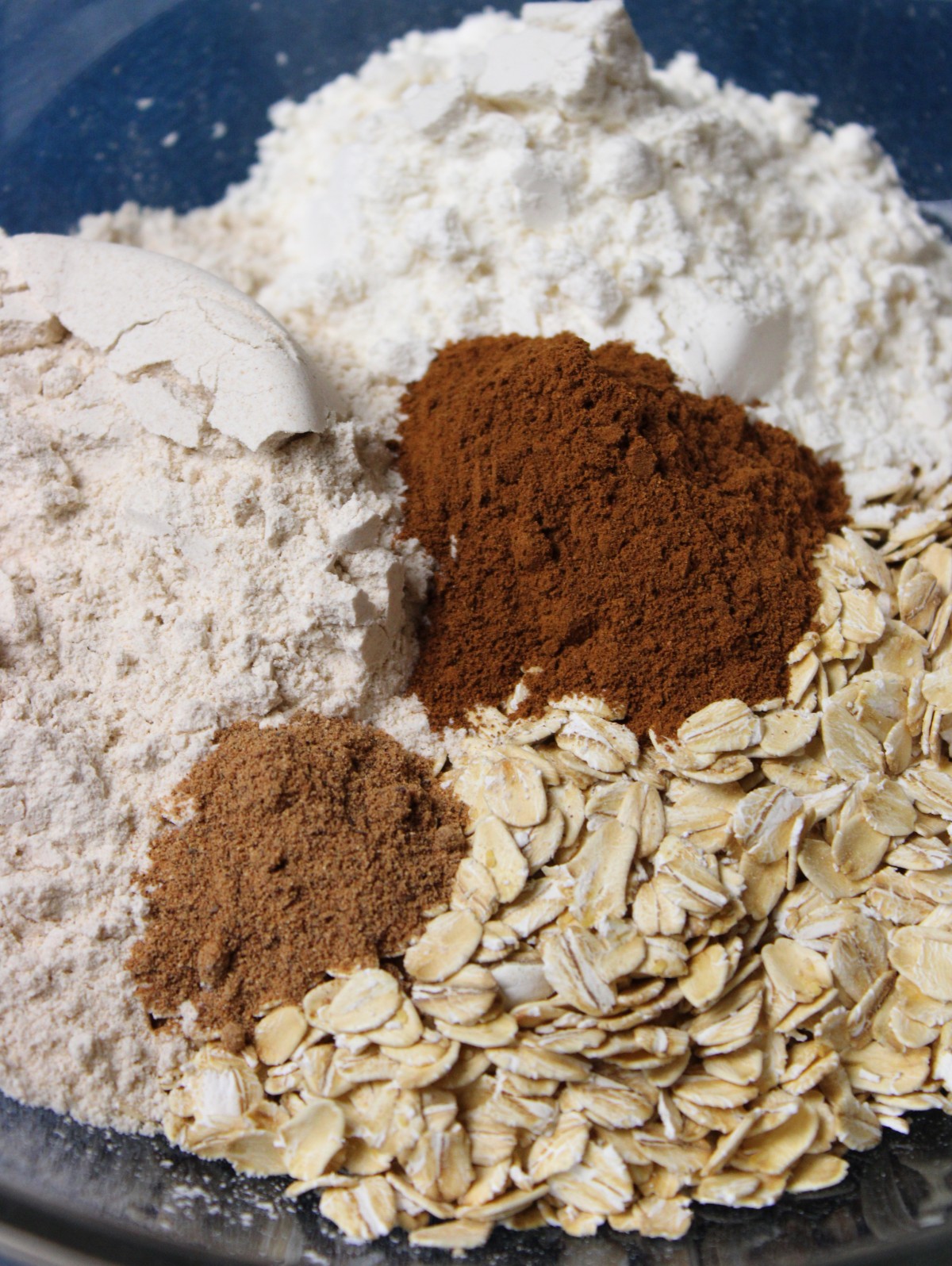 bowl of oats, flours and spices.