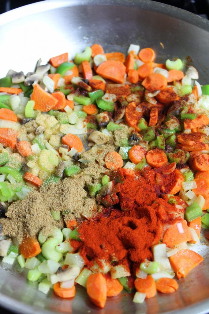 cooked vegetables with spices.