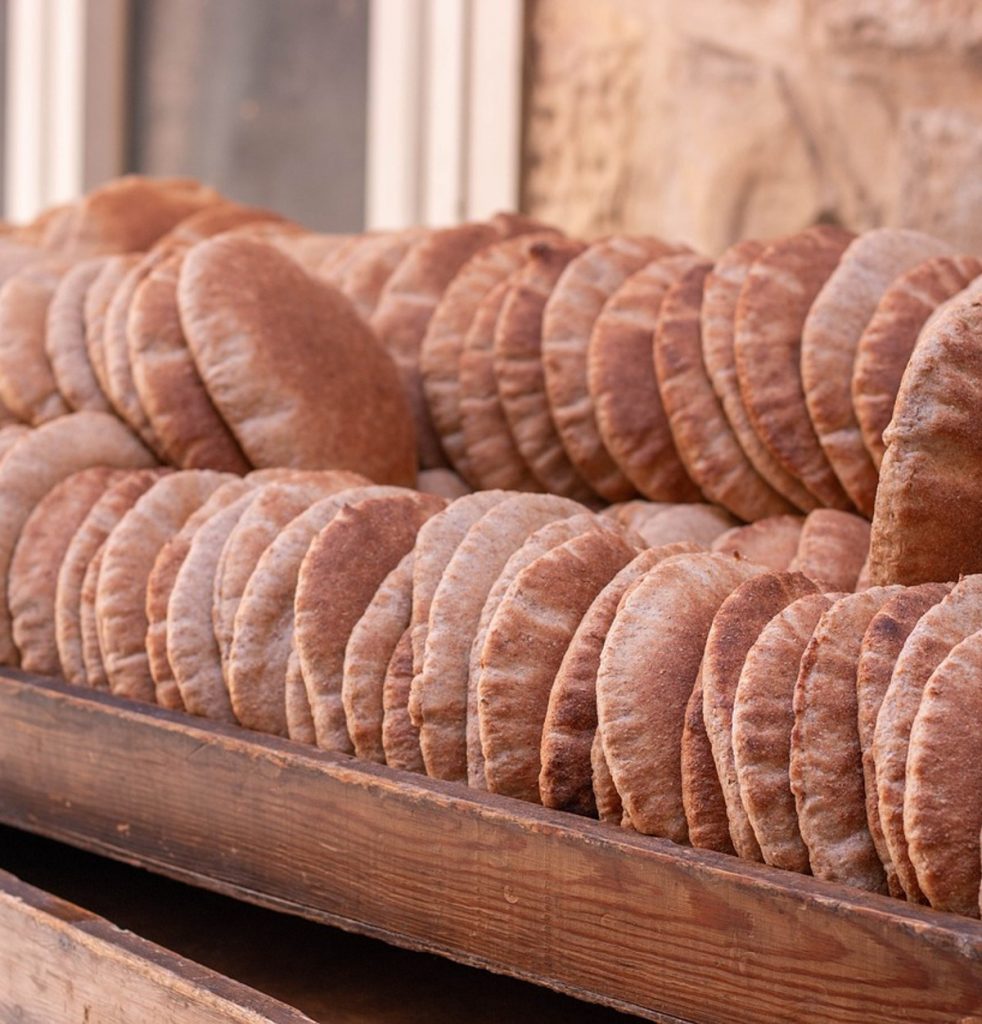 rows of pita bread.