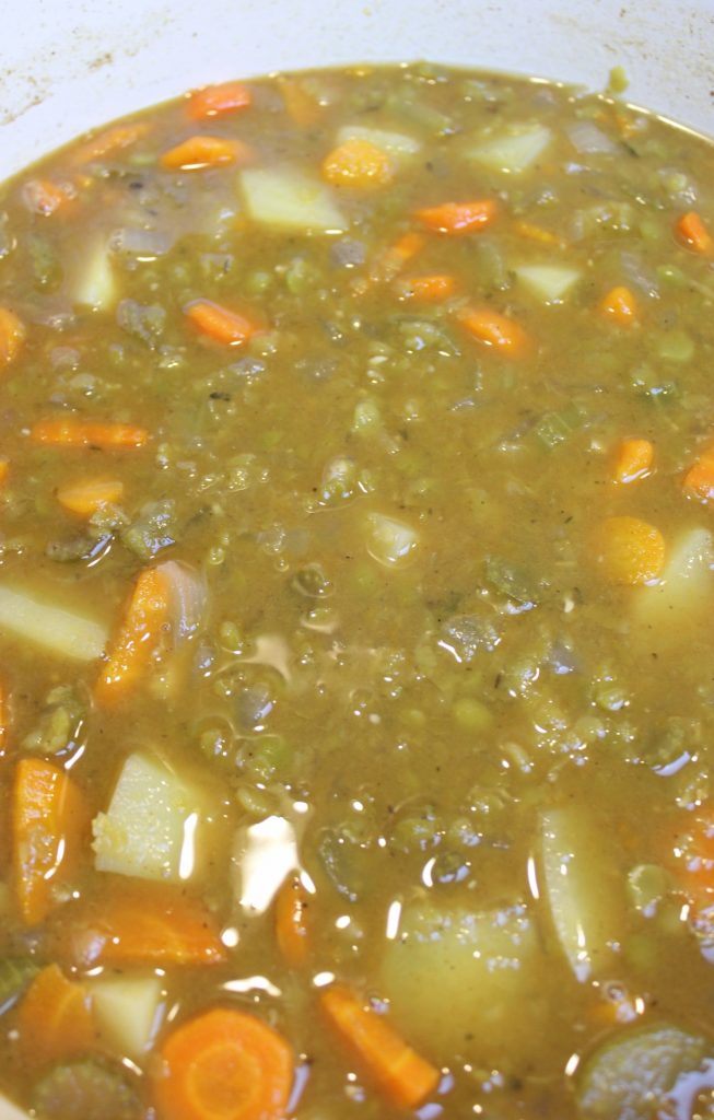 close up of split pea soup.