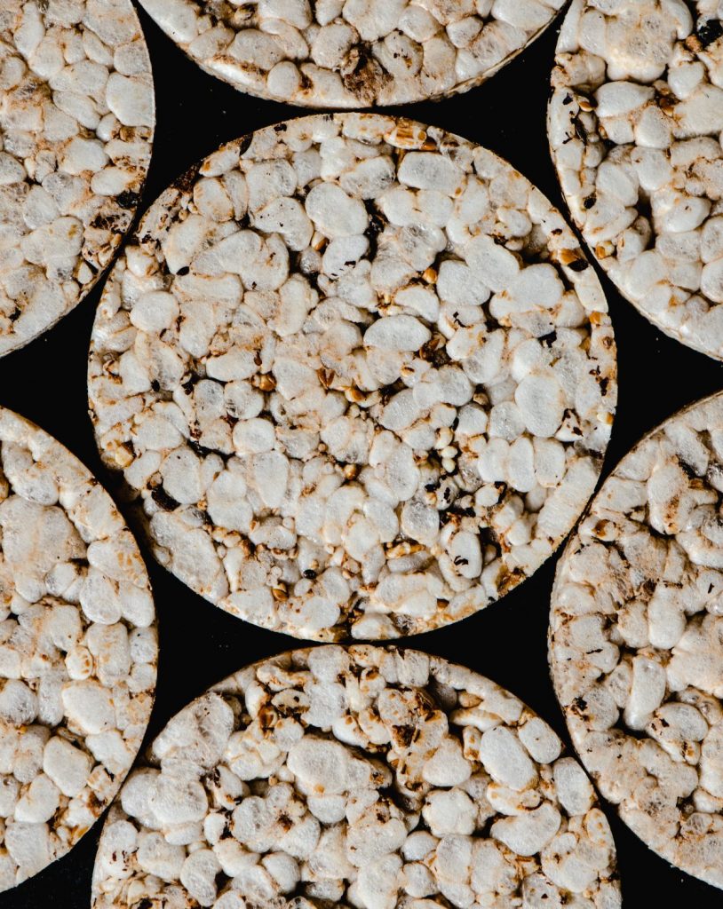 rice cakes with a black background.