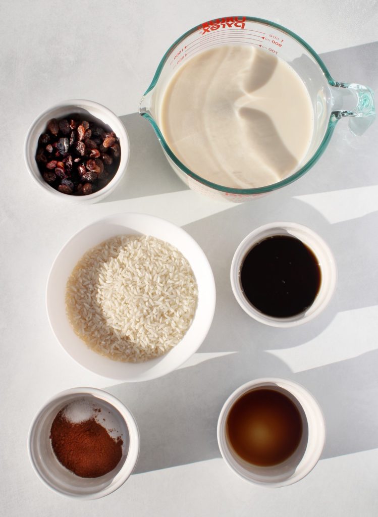 All of the rice pudding ingredients.