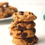 Stack of peanut butter chocolate chip cookies.