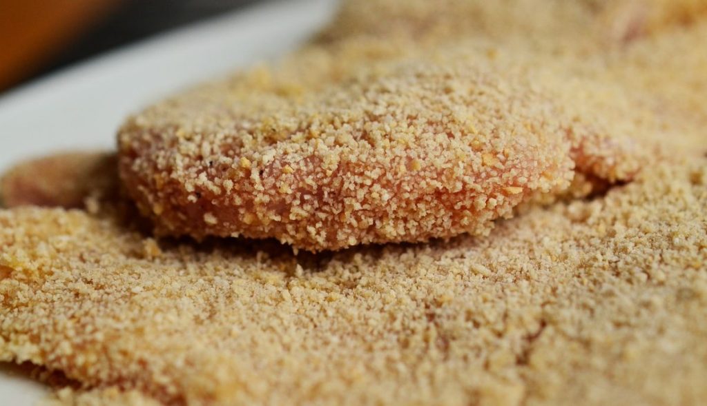 close up of breaded food.