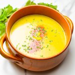 Crock of carrot and celery soup.