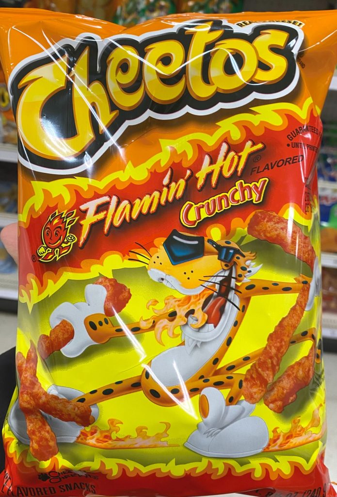 Bag of Cheetos Flamin Hot Crunchy.