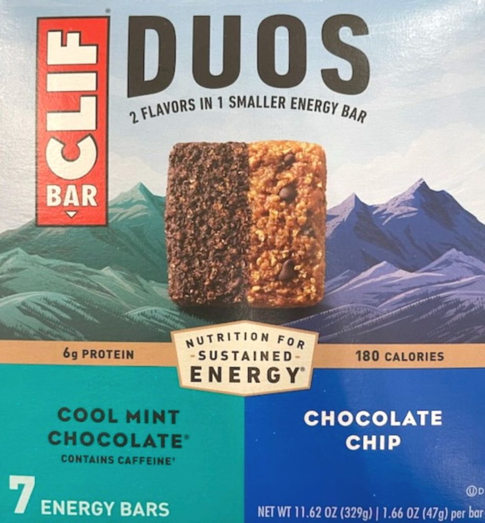 Box of CLIF Duos bars.