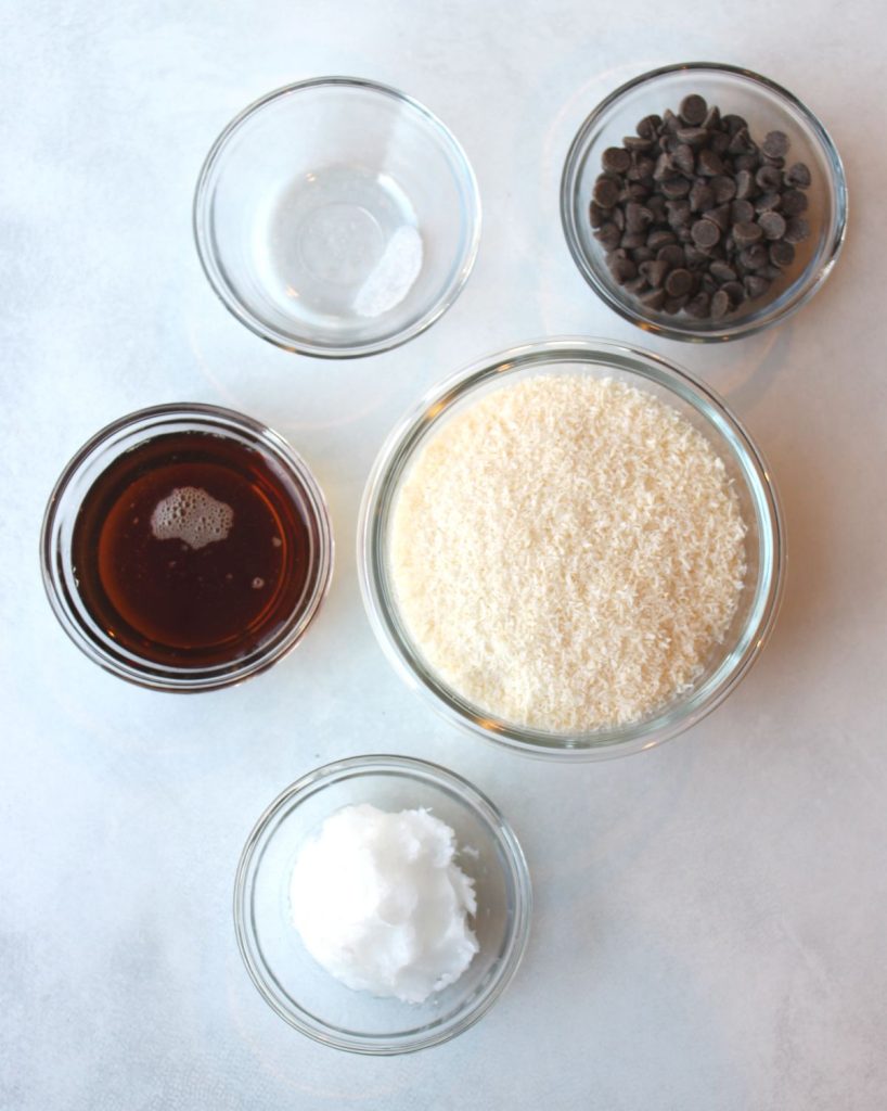 Ingredients for chocolate coconut bars.