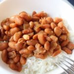 Bowl with rice and pinto beans.