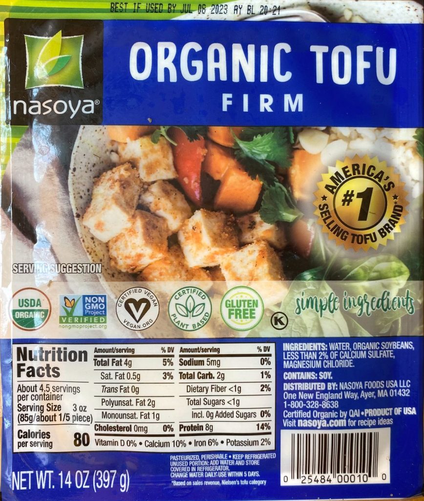 package of organic firm tofu.
