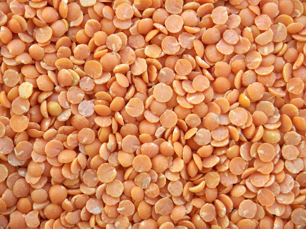 Close up of red lentils.