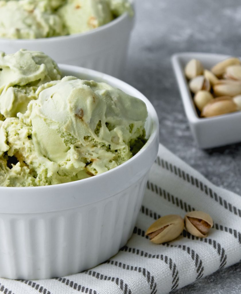 Bowl of pistachio ice cream.