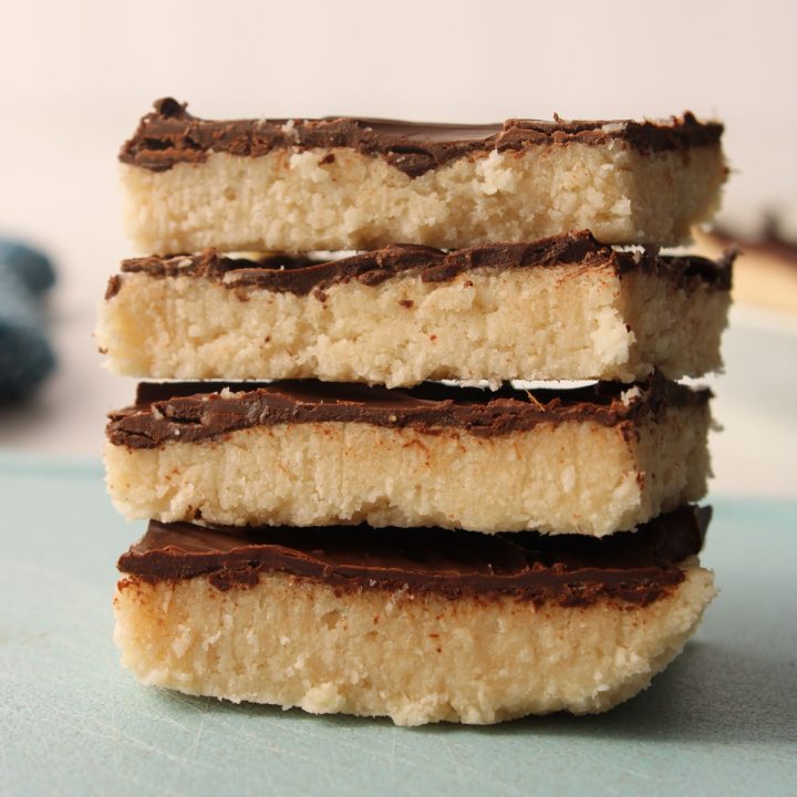 Stack of chocolate coconut bars.