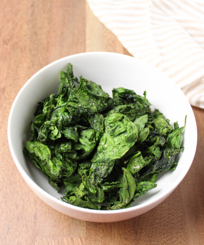 Bowl of air fried spinach.