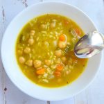 Bowl of vegan mulligatawny soup.