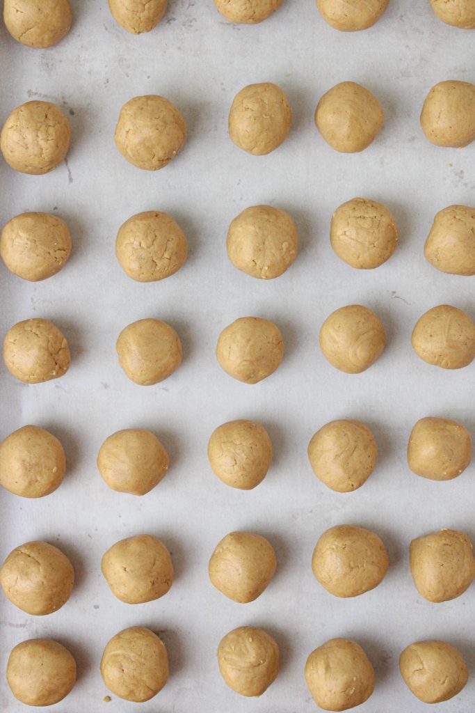 Rows of peanut butter balls.